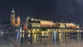 Panorama of Main Market Square at night, Poland, Krakow Royalty Free Stock Photo