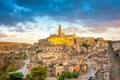 Panorama of the majestic medieval town of Matera during the beautiful sunset