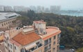 Panorama of Malaga city center and seaport from the roof of La Manquita Cathedral, Malaga, Spain Royalty Free Stock Photo