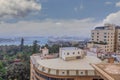 Panorama of Malaga city center and seaport from the roof of La Manquita Cathedral, Malaga, Spain Royalty Free Stock Photo