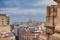 Panorama of Malaga city center and seaport from the roof of La Manquita Cathedral, Malaga, Spain Royalty Free Stock Photo