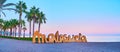 Panorama with Malagueta sign on the beach, Malaga, Spain Royalty Free Stock Photo