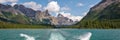 Panorama of Maligne lake, Jasper National Park, Alberta, Rocky Mountains Canada Royalty Free Stock Photo