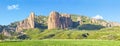 Panorama of Mallos De Riglos rocks Royalty Free Stock Photo