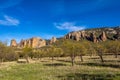 Panorama of Mallos De Riglos rocks in Huesca province, Aragon, Spain Royalty Free Stock Photo