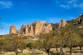 Panorama of Mallos De Riglos rocks in Huesca province, Aragon, Spain Royalty Free Stock Photo