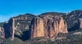 Panorama of Mallos De Riglos rocks in Huesca province, Aragon, Spain Royalty Free Stock Photo