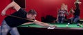 Panorama of a man playing pool Royalty Free Stock Photo
