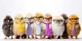 Panorama of many Young fluffy Easter Baby Chickens standing Against White Background Royalty Free Stock Photo