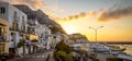 Panorama of Marina Grande on Capri island at sunset, Italy