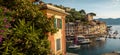 Panorama of marina in Portofino village, Liguria