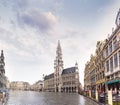 Panorama of the Market Square or Grand Place in Brussels in autumn rainy weather, Belgium Royalty Free Stock Photo