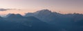 Panorama of Marmolada mountains ridge at sunrise