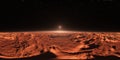 360 Panorama of Mars-like Exoplanet sunset, environment map. Equirectangular projection, spherical panorama.