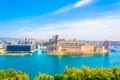 Panorama of Marseille with Fort saint Jean and Mucem Museum of European and Mediterranean Civilisations, France Royalty Free Stock Photo