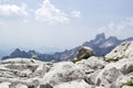 Panorama of massive Alpine mountains. Landscape in the Austrian Alps of the Dachstein region Royalty Free Stock Photo