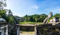 Panorama of Mayan ruins at Tikal, National Park. Traveling guatemala, central America. Royalty Free Stock Photo
