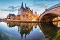 Panorama of Medieval Ghent at night. Belgium Royalty Free Stock Photo