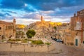 Panorama of the medieval town of Matera at sunset