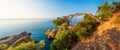 Panorama of mediterranean nature on sunny morning in Spain. Sea nature landscape