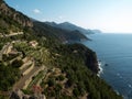 Panorama of mediterranean sea coast shore green nature landscape Torre del Verger Banyalbufar Mallorca Balearic Spain Royalty Free Stock Photo