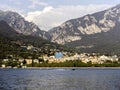 Panorama of Menaggio town on Lake Como at the foot of the Italian Alps in Italy. Royalty Free Stock Photo