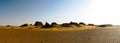 Panorama of Meroe pyramids in the desert at sunrise, Sudan, Royalty Free Stock Photo