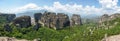 Panorama of the Meteora valley in Kalabaka, Trikala, Thessaly, Greece. Royalty Free Stock Photo