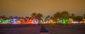 Panorama Miami Beach night neon hotel lights on Ocean Drive Royalty Free Stock Photo