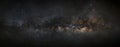 Panorama milky way galaxy, Long exposure photograph,with grain,high resolution. Royalty Free Stock Photo