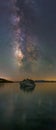 Milky Way Galaxy Panorama over Bonsai Rock, Lake Tahoe. Royalty Free Stock Photo