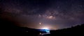 The Panorama Milky Way rises over the dam in Thailand.