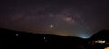 The Panorama Milky Way rises over the dam in Thailand. Royalty Free Stock Photo