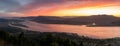 Panorama of the Minho River and Estuary seen from Monte Santa Trega at sunrise