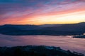 Panorama of the Minho River and Estuary seen from Monte Santa Trega at sunrise