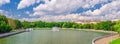 Panorama of Minsk cityscape with Svislach Svislac river embankment Janka Kupala Park and General Headquarters building Royalty Free Stock Photo