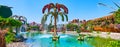 Panorama of Miracle Garden pond and fountain, Dubai, UAE Royalty Free Stock Photo