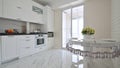 Modern classic white kitchen interior closeup panorama