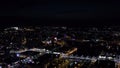 Panorama of modern dark city at night. Stock footage. Top view of beautiful modern city with glowing skyscrapers on dark Royalty Free Stock Photo