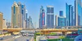 Panorama of modern Downtown towers and Sheikh Zayed Road, on March 6 in Dubai, UAE