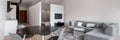 Panorama of modern open plan apartment Royalty Free Stock Photo