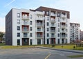 Panorama of a modern standard concrete houses buildings construction in a small European city.