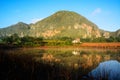 Panorama of mogotes and pond in the Vinales valley