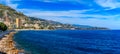 Panorama of Monaco coastline and luxury residential apartment buildings in Monte Carlo Principality of Monaco Royalty Free Stock Photo