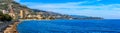 Panorama of Monaco coastline and luxury residential apartment buildings in Monte Carlo Principality of Monaco Royalty Free Stock Photo