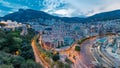 Panorama of Monte Carlo day to night timelapse from the observation deck in the village of Monaco near Port Hercules Royalty Free Stock Photo