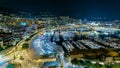 Panorama of Monte Carlo timelapse at night from the observation deck in the village of Monaco with Port Hercules. Royalty Free Stock Photo