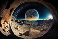 Panorama moon landscape panoorama. Generative Ai Royalty Free Stock Photo