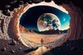 Panorama moon landscape panoorama. Generative Ai Royalty Free Stock Photo