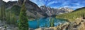 Panorama of Moraine Lake in Banff National Park.